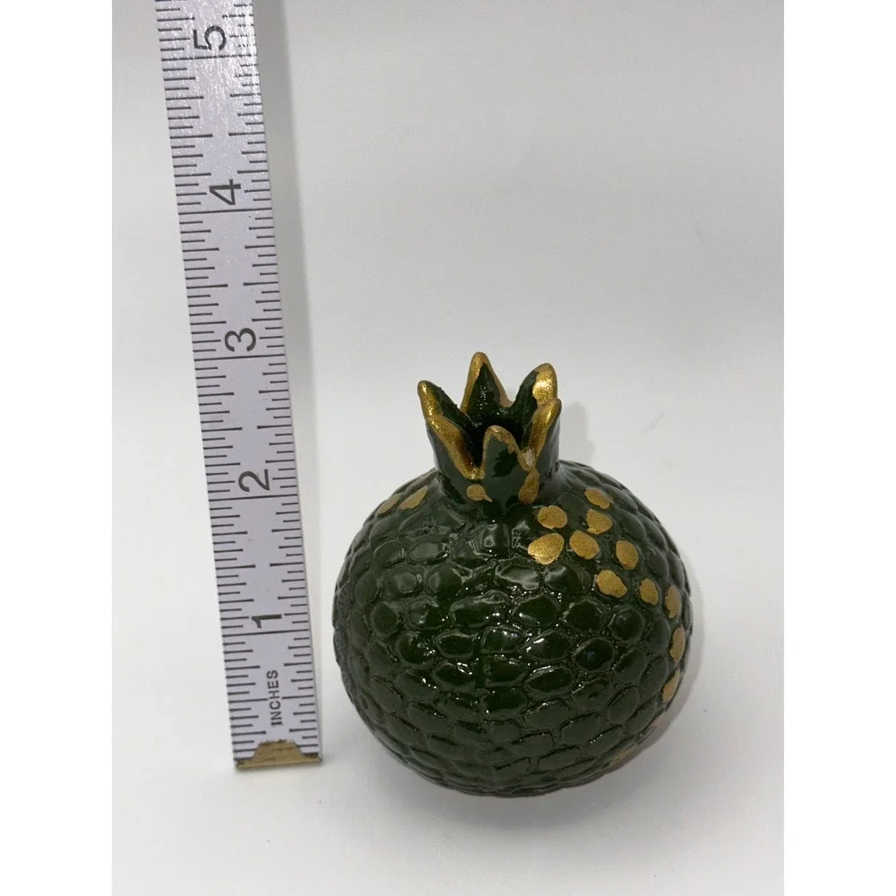 Handmade Ceramic Pomegranate Bud‎ Vase Green and Gold Textured Pottery Signed